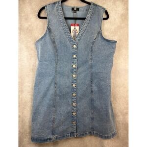 NWT Frye Denim Mini Dress XL Light Wash Blue Button Front Sleeveless V-Neck